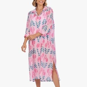 NWT Mud Pie Sherri Caftan Pink 100% Cotton New One Size Kaftan